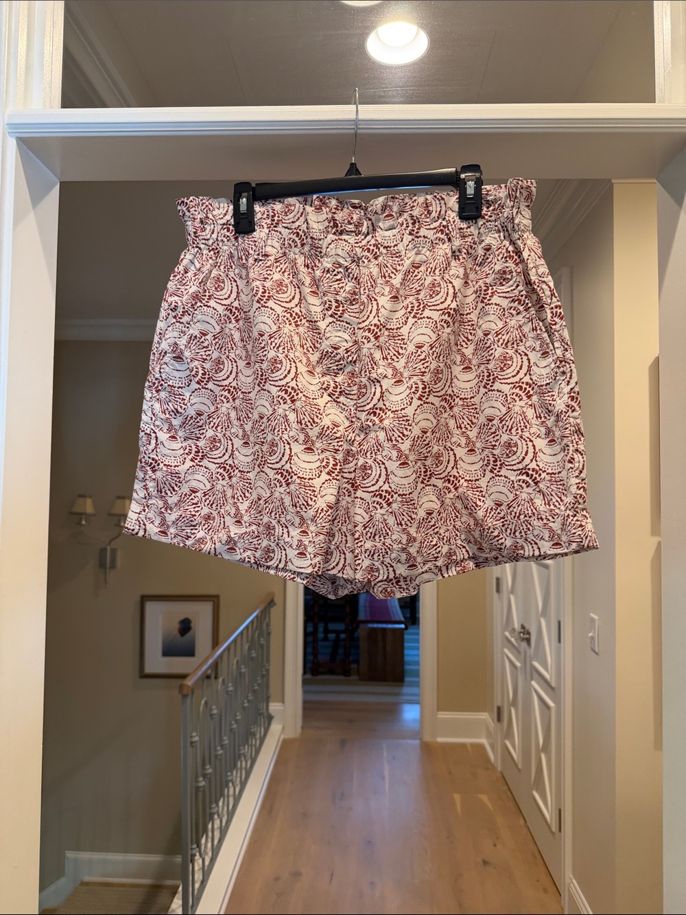Banana Republic Elastic Waist Printed Summer Shorts - White & Burgundy